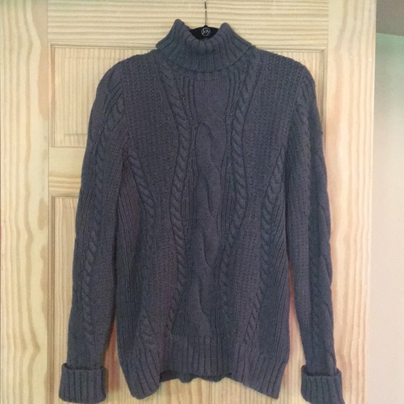 Lands End Grey Cable Knit Turtleneck 